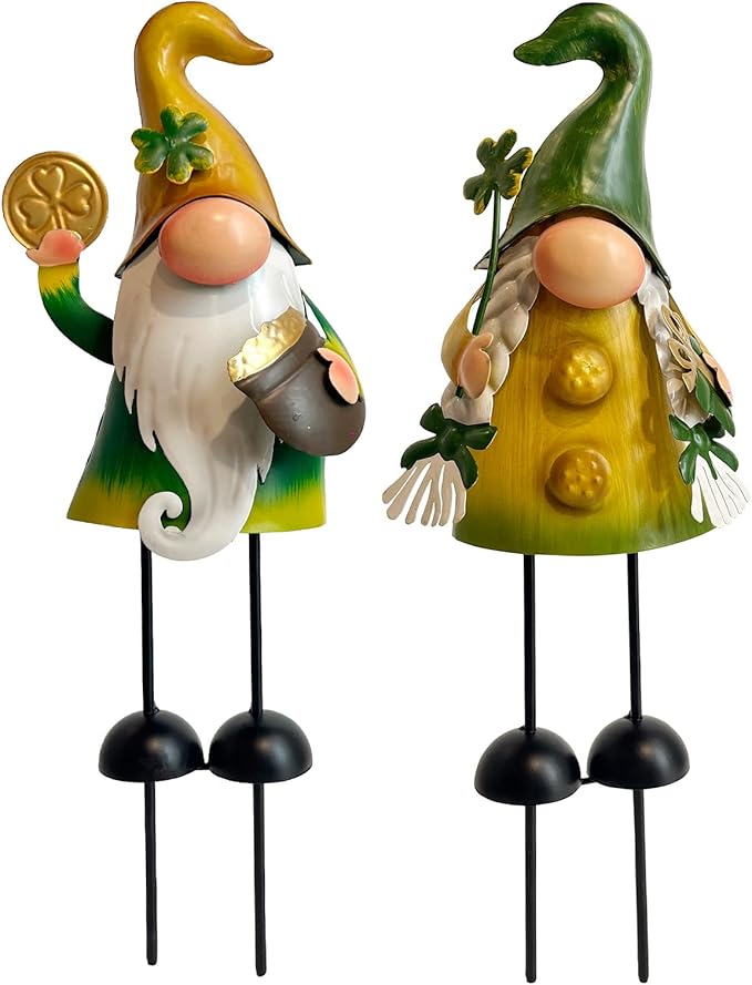 HONGLAND Fall Decor - Fall Decorations for Garden, Metal Gnomes Figurine Yard Art, Luck Shamrock Gnome for Home Outside Lawn Party Yard Patio