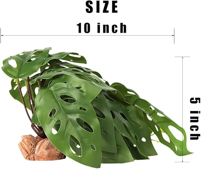 Reptile Plants for Terrarium, Ball Python Tank Decor Accessories fit Bearded Dragon Crested Leopard Gecko Lizard Chameleon Snake Frog Tortoise Hermit Crab - Fake Swiss Cheese Plants