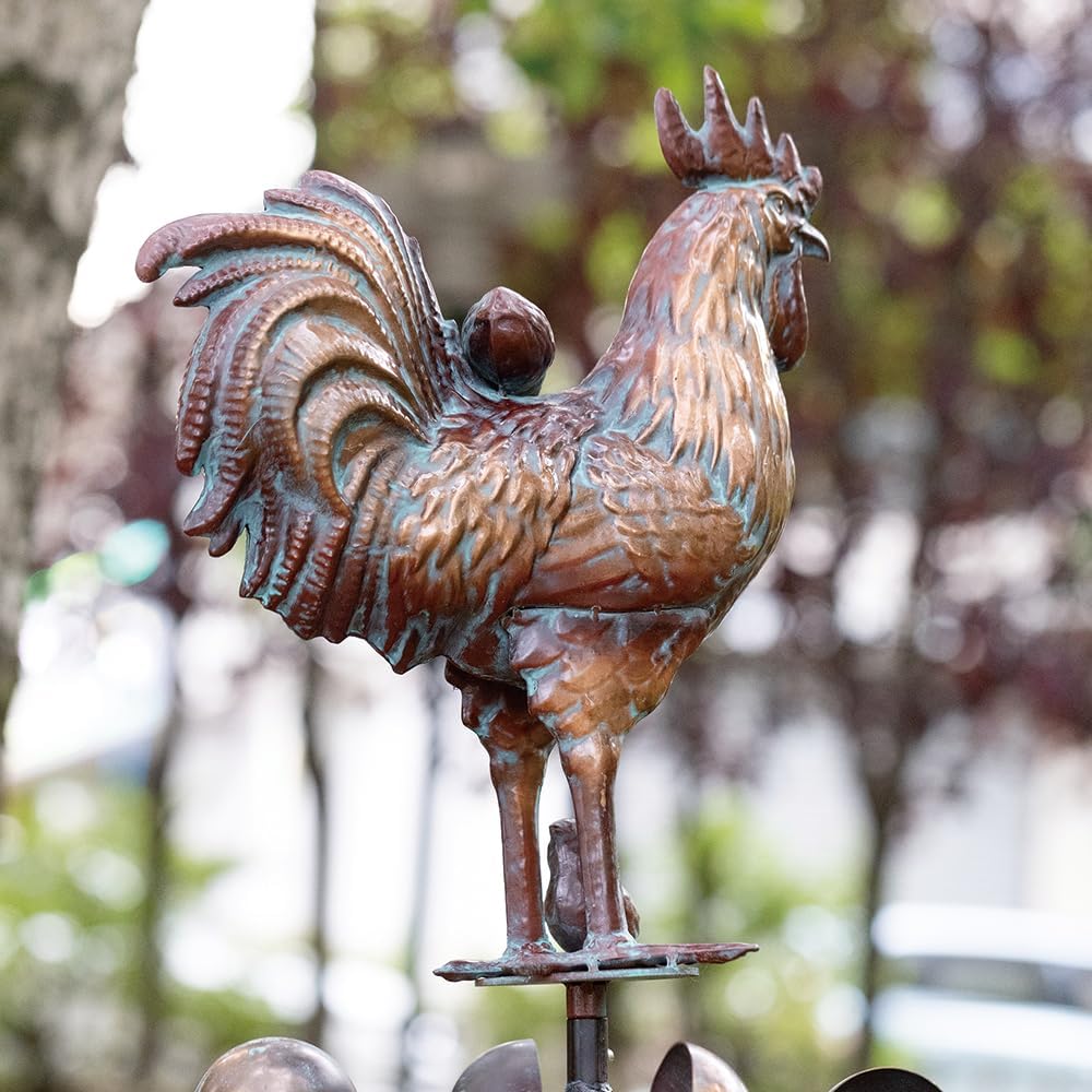 Metal Rooster w/Chicks Sculptures Statues,Outdoor Garden Yard Decor,79" Large Metal Kinetic Wind Spinners Outdoor Decorations,Antique Outdoor Chicken Garden Spinner Decor with Stake