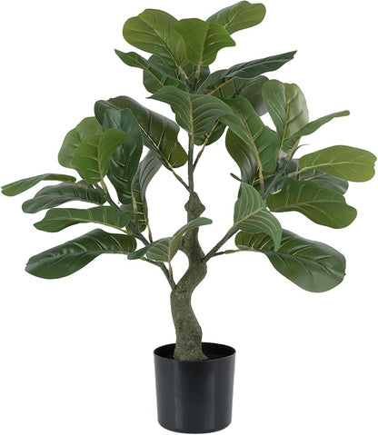 Artificial Fiddle Leaf Fig Tree 23.5 inch, Ficus Tree Artificial with 27 Leaves in Pot for Home Office Decor, Fake Silk Trees Greenery for Indoor House Living Room Store Floor Decoration
