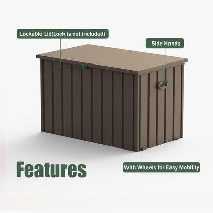 Domi Deck Box 200 Gallon, Waterproof Lockable Steel Outdoor Storage Container for Outside Cushions, Garden Tools and Pools Equipment