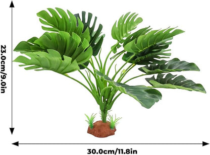 2 Pack Fake Monstera Plant Tank Decor, Realistic Artificial Plastic Plant Decoration for Reptile Amphibian Habitat Terrarium, Decor Accessories for Bearded Dragon Betta Fish Tortoise Chameleon Lizard