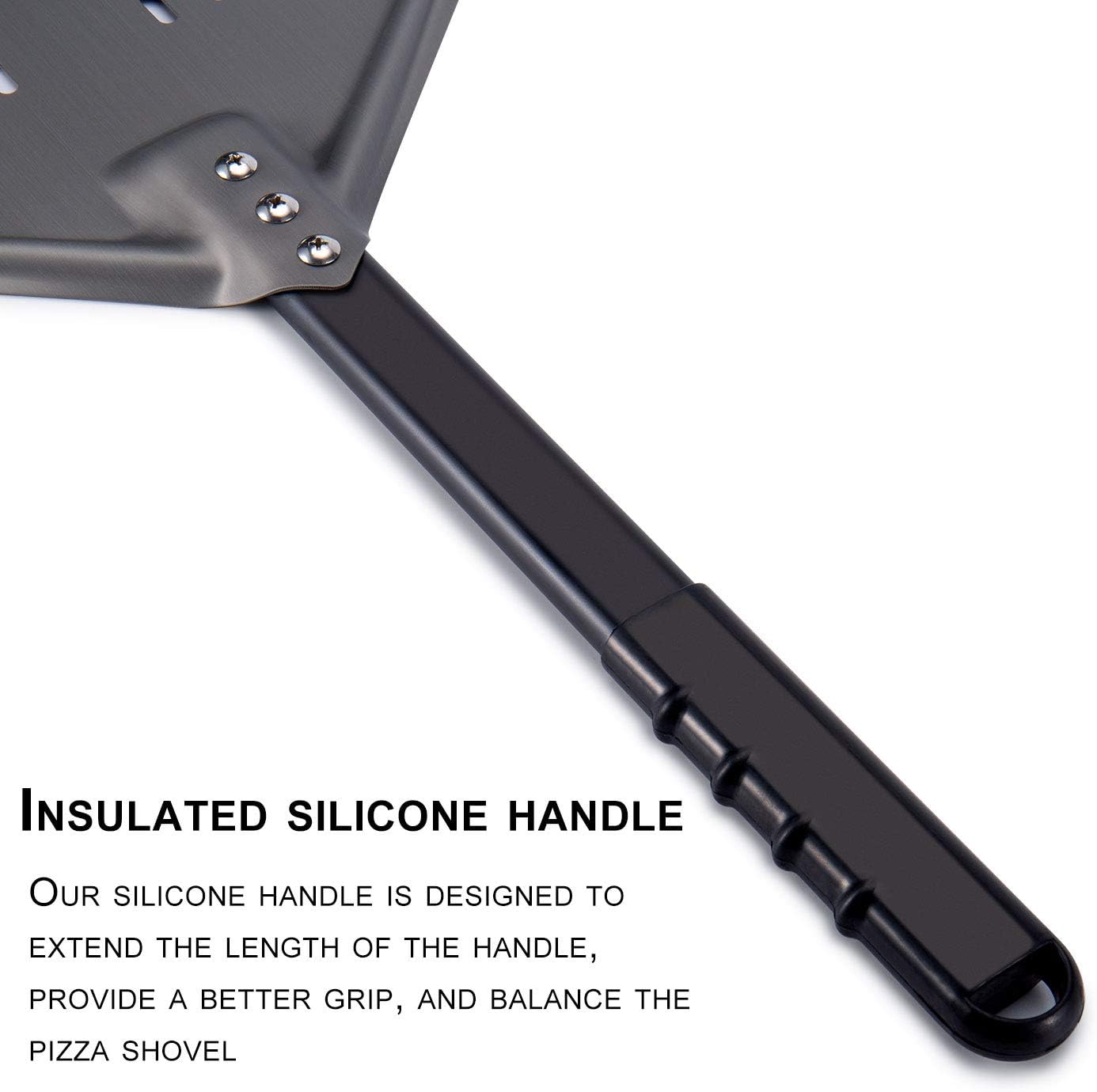 G.a HOMEFAVOR Perforated Pizza Peel, 12 x 15 Inch Rectangular Pizza Turning Peel, Professional Anodized Aluminum Turning Pizza Paddle, 26 inch overall