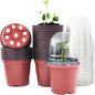 Plant Nursery Pots with Humidity Domes, 25 Sets 4 Inch Soft Nursery Pots Quality Ones (25 Red Pots + 25 Clear Lids), Seeds Starter Pots Small Planter Containers