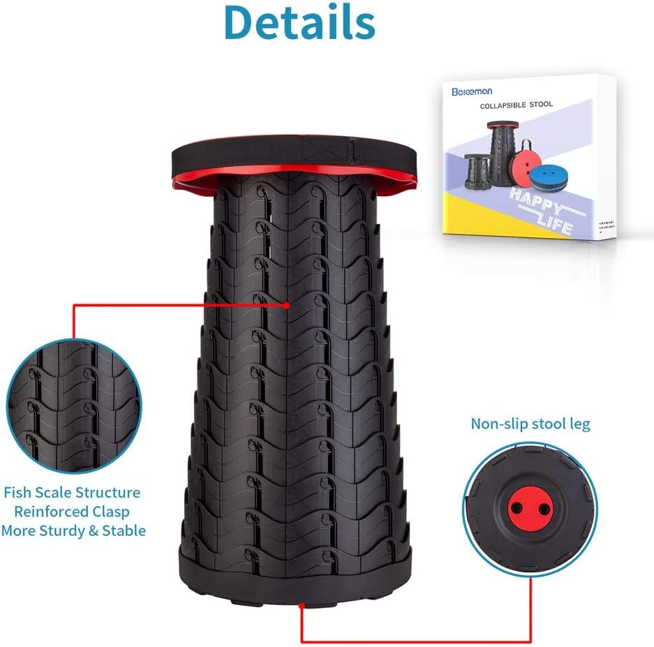 Boreeman Upgraded Folding Stool Lightweight Yet More Sturdy with Load Capacity 400lbs Portable Collapsible Stool for Camping Fishing Hiking BBQ (Red)