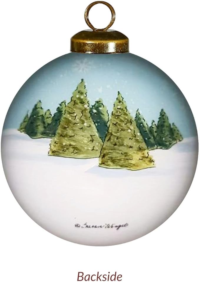 Winter Deer Ornament – Hand-Painted Woodland Buck Scene – Whitetail Glass Deer Christmas Ornament – 3" Round Collectible – Deer Hunting Gift