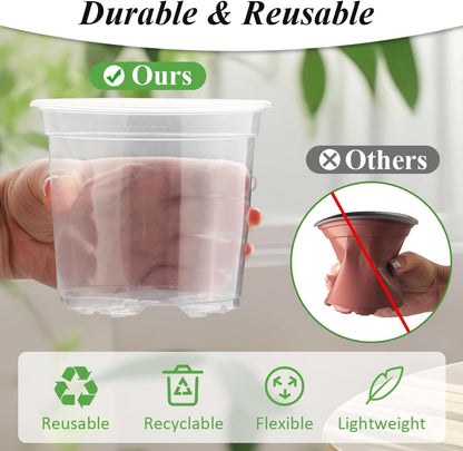 Transparent Nursery Pots 4Inch with Humidity Domes for Seeds Starting, Clear Plastic Plant Pots with Drainage Holes (4Inch, 30Pcs,Clear Pots with Lids)
