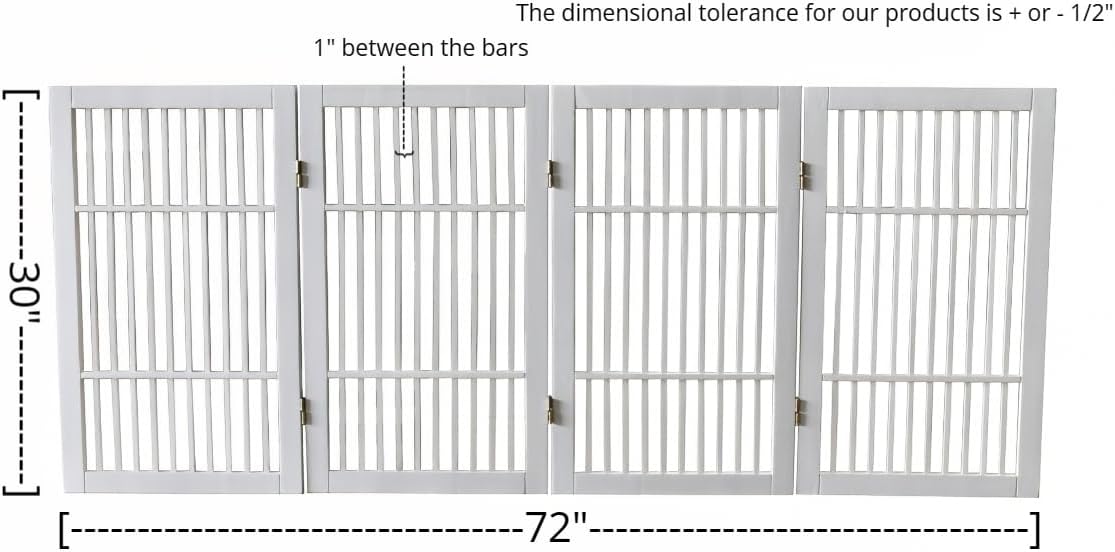 Pet Dog Gate Strong and Durable Freestanding Folding Acacia Hardwood Portable Wooden Fence Indoors or Outdoors by Urnporium (White Pet Gate, 4 Panel 30" Tall)