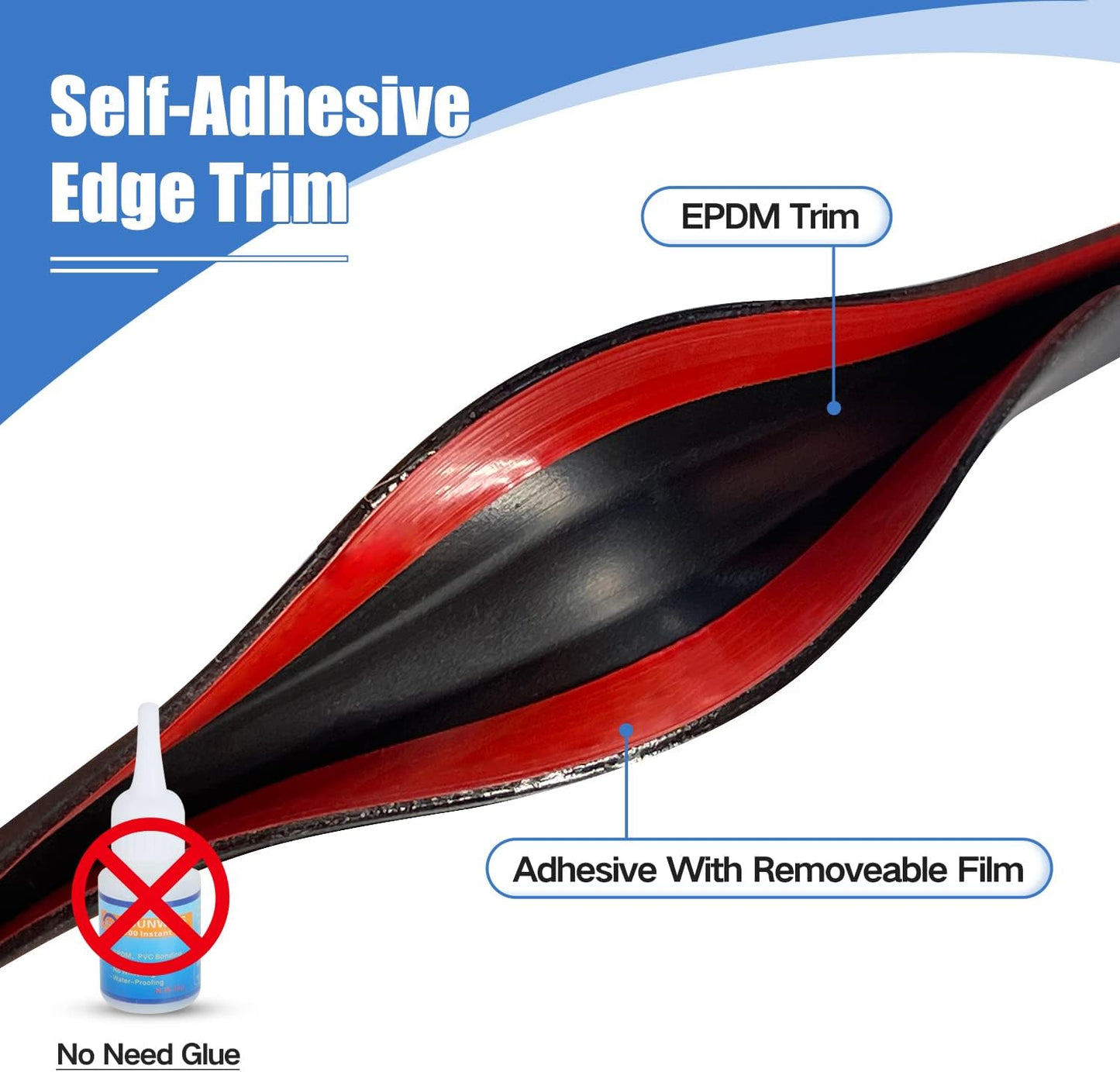 Rubber Edge Trim, Self-Adhesive Rubber Edge Protector for 1/4" Mirror and Flexiglass, EPDM Material, Fit 1/4"(6mm), Length 20Ft, Black Color, U Channel Edge Trim