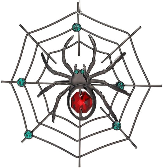 Matashi Black Spider Hanging Ornament for Christmas Tree w Red, Green Crystals – Lucky Spider Web Decoration for Tree, Seasonal Decor Holiday Hanging Ornament Gift Inspired by Christmas Spider Legend