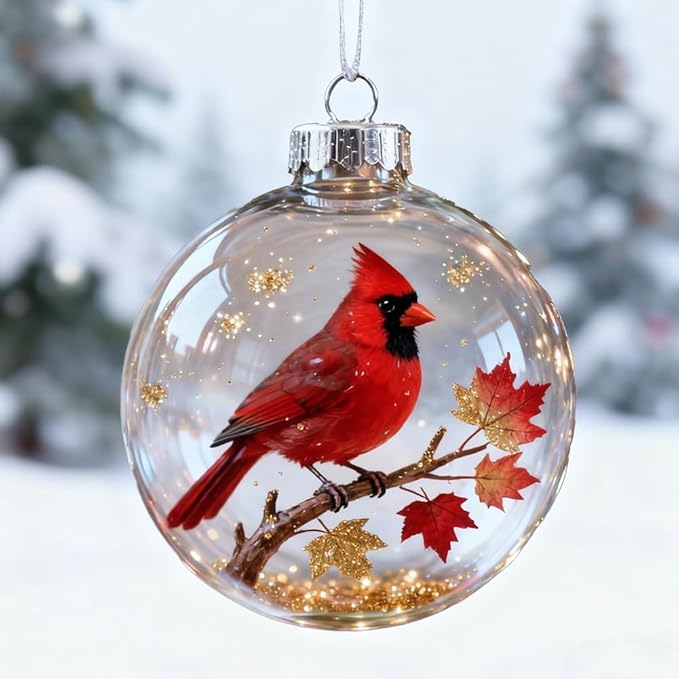 Winter Birds Christmas Glass Bauble Collection, Nature’s Birds Crystal Glass Ornament Set, 2026 Cute Hummingbird Christmas Tree Ornaments, for Xmas Tree Memorial Gifts, Room Decor(Styleb)