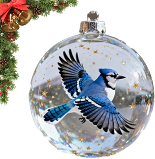 Winter Birds Christmas Glass Bauble Collection, Nature’s Birds Crystal Glass Ornament Set, 2026 Cute Hummingbird Christmas Tree Ornaments, for Xmas Tree Memorial Gifts, Room Decor(Stylef)