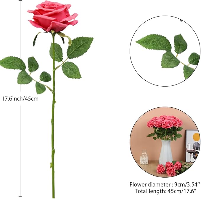 15pcs Fake Roses Artificial Silk Flowers Faux Rose Flower Long Stems Bouquet for Arrangement Wedding Centerpiece Party Home Kitchen Decor