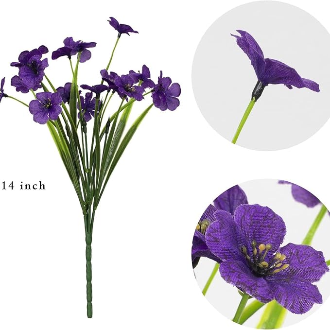 Artificial 15-Bloom Violet Flowers, Fake Flowers for Indoor Outdoor Decor, Faux Plants for Garden, Porch, Fall and Seasonal Decoration, UV Resistant Faux Plants (Mixed)