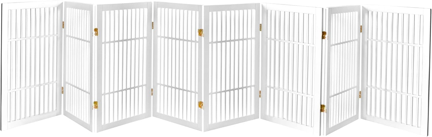 Pet Dog Gate Strong and Durable Freestanding Folding Acacia Hardwood Portable Wooden Fence Indoors or Outdoors by Urnporium (White Pet Gate, 8 Panel 30" Tall)