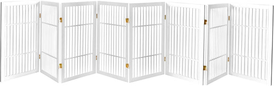 Pet Dog Gate Strong and Durable Freestanding Folding Acacia Hardwood Portable Wooden Fence Indoors or Outdoors by Urnporium (White Pet Gate, 8 Panel 30" Tall)