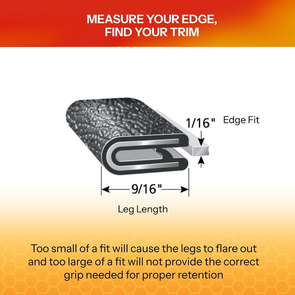 TRIM-LOK Edge Trim - Fits 1/16" Edge, 9/16” Leg Length, 100’ Length - Single Gripping Finger - Black, Pebble Texture - Flexible PVC Edge Protector