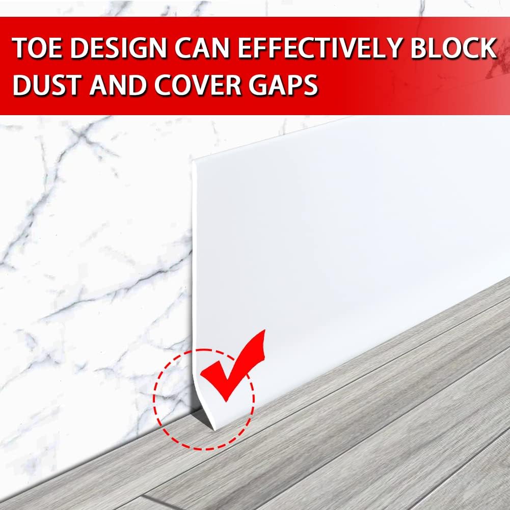 FONUNO Vinyl Wall Base Baseboard Molding Trim 4" Flexible Self Adhesive Rubber Wall Base Moulding Trim Peel and Stick Design, 4 Inch x 200 Feet, White