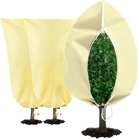 gardtree Thicker Plant Frost Protection Covers 31.5" x 47.2" 3 Packs, 2.4oz/yd² Winter Cold Weather Garden Tree Covers Freeze Protection Wrap with Zipper Drawstring for Fruit Tree Shrub Potted Plants