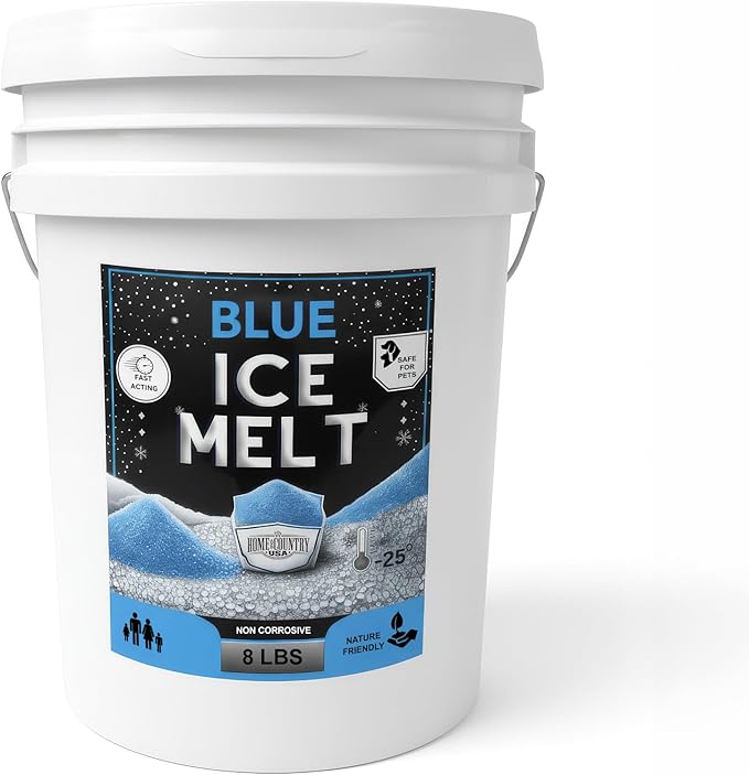 Peach Country Blue Ice Melt -25°F Effective, Pet Safe Eco-Friendly De-Icer, Fast-Acting Granules for Driveways, Walkways & Entryways, 8 lb Pail