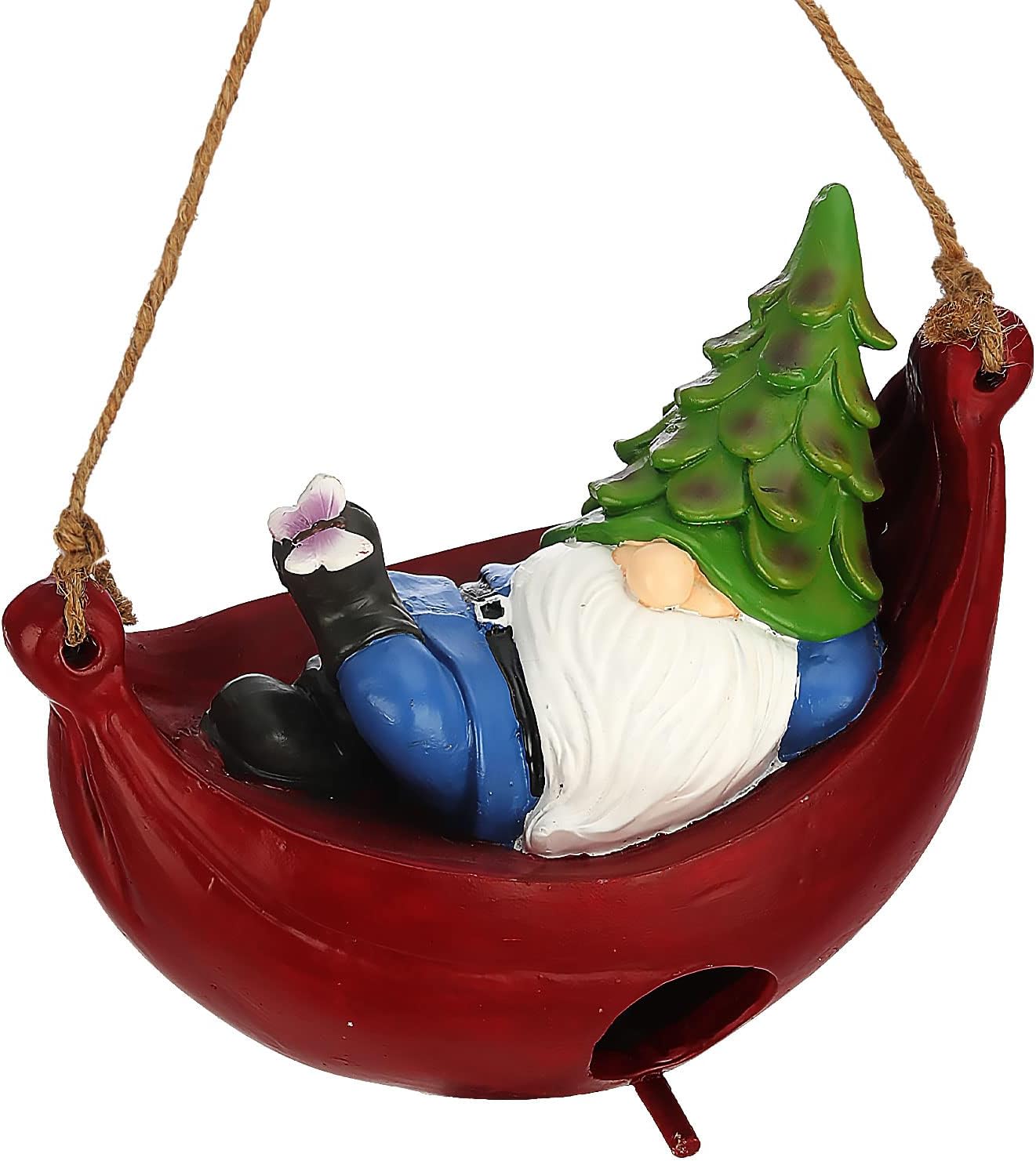 BAYN Bird House for Outside, Hanging Handcrafted Hammock Gnome Resin Outdoor birdhouses Humming Bird, Bluebird, Wren, Camper Hanging Houses nest cage