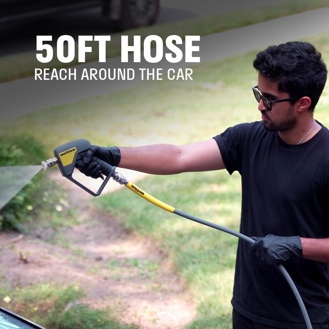ACTIVE Pressure Washer Hose 50 Ft 5/16" - Kink Resistant Steel braided Power Washer Hose for All Electric & Gas Pressure Washers, Flex Hose w/Max 4000 PSI & 12 GPM at a peak temperature of 212F