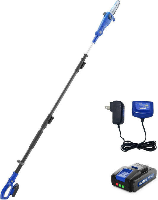WILD BADGER POWER Cordless Pole Saw 20V 8'' Electric 2.0Ah with Telescoping Pole, 0° to 30° Adjustable Head, Battery and Charger included