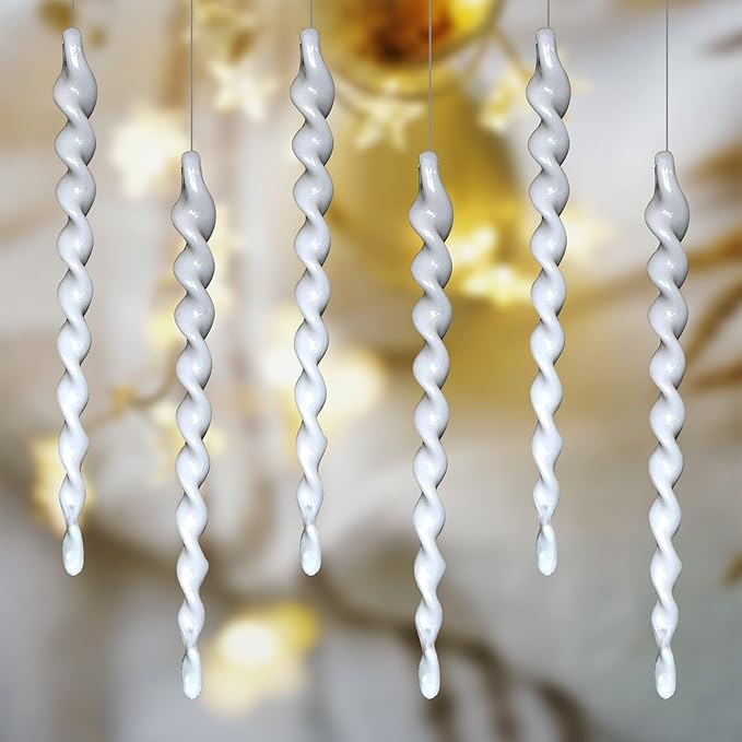 AMS Christmas Sparkling Glitter Icicle Ornaments 30 PCS Acrylic Icicles Ornament Set for Christmas Tree New Year Party Decorations Supplies(5.3''/13.5cm, Ivory White)