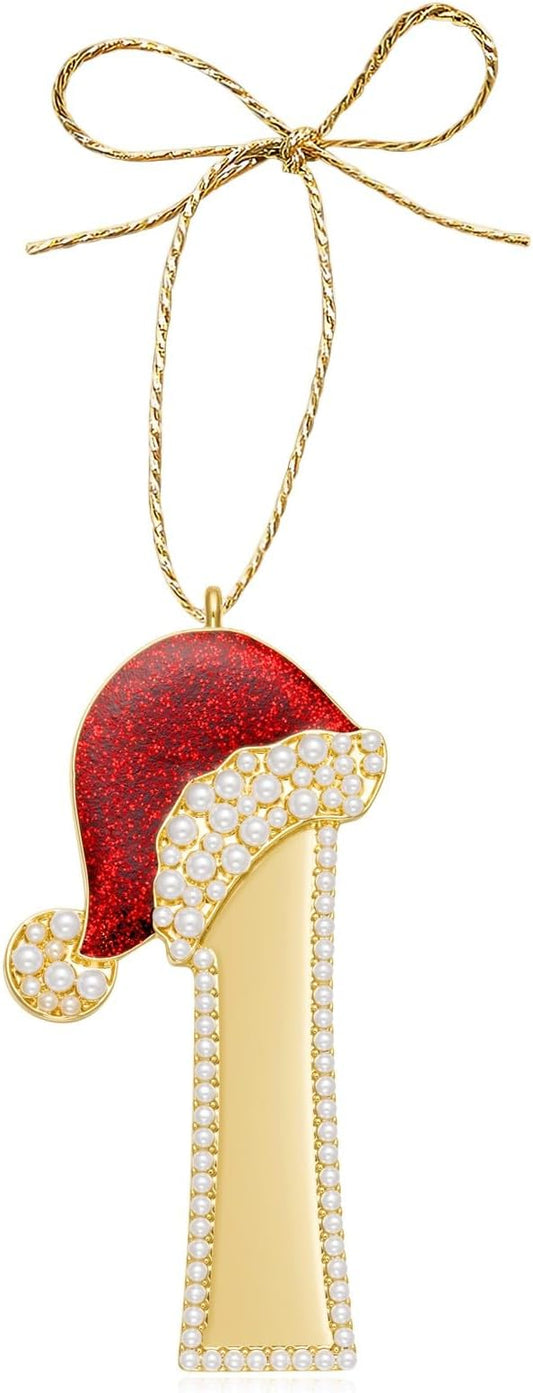 2025 Christmas Ornaments | Christmas Letter I Ornaments for Tree|Hanging Xmas Red Hat Ornament Gift for Mother Best Friends Sister Wife