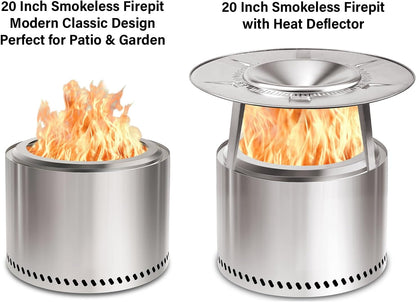 HGD 20 Inch Smokeless Patio Fire Pit, Outdoor Wood Burning Stove, Stainless Steel Firepit for Backyard, Patio, Garden, Picnic