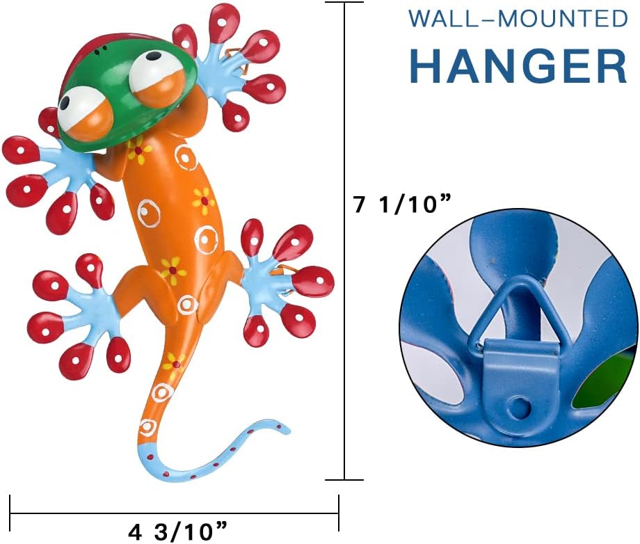 hogardeck Metal Gecko Outdoor Wall Decor, 6 Pack Lizard Wall Art Garden Sculptures & Statues with Free-adjustable Head Outdoor Spring Decor for Front Yard Fence Patio