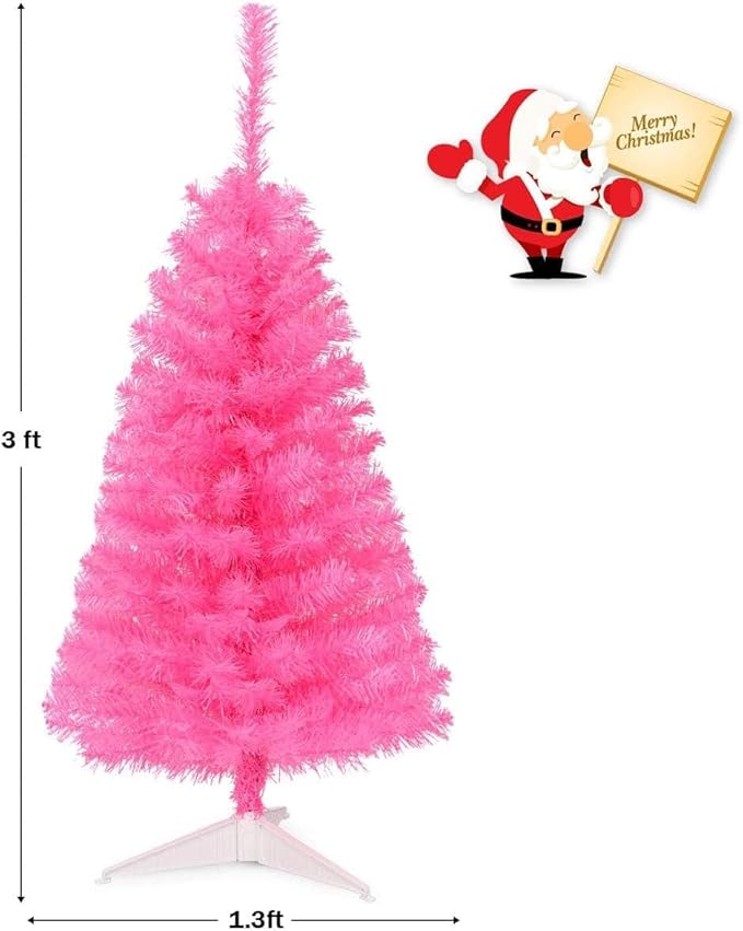 Happygrill 3FT Artificial Christmas Tree, Pink Premium Mini Christmas Tree with Stand Base, Indoor Tabletop Xmas Tree for Home Office Festival Holiday Decoration