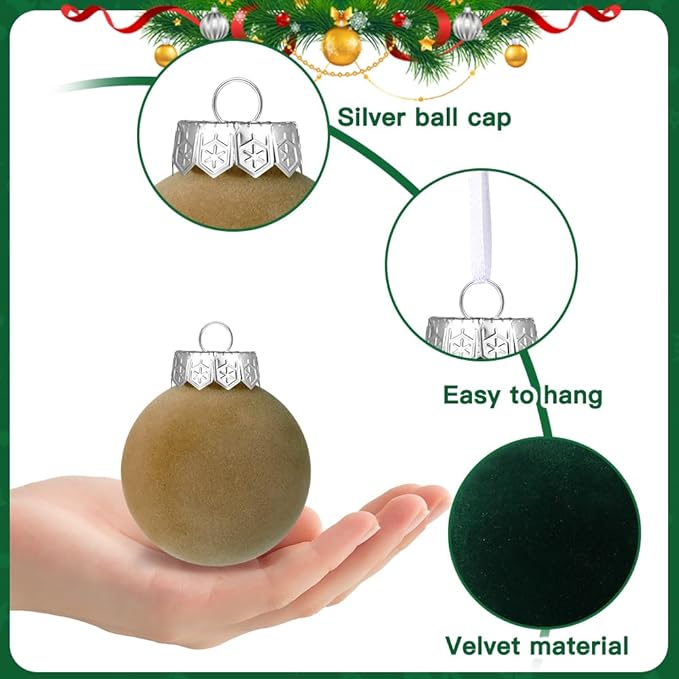 YUJUN 12 PCS Christmas Large Velvet Balls Ornaments 2.36In Shatterproof Red Green Tree Hanging Plastic Ball Set Xmas Bulk Flocked Ornaments for Christmas Tree Home Party Wreath Decorations
