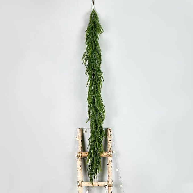 Christmas Norfolk Pine Garland 6 Ft Artificial Real Touch Norfolk Pine Garland Realistic Green Faux Greenery for Mantle Fireplace Stairs Table Christmas Decorations Indoor Outdoor Winter Holiday Decor
