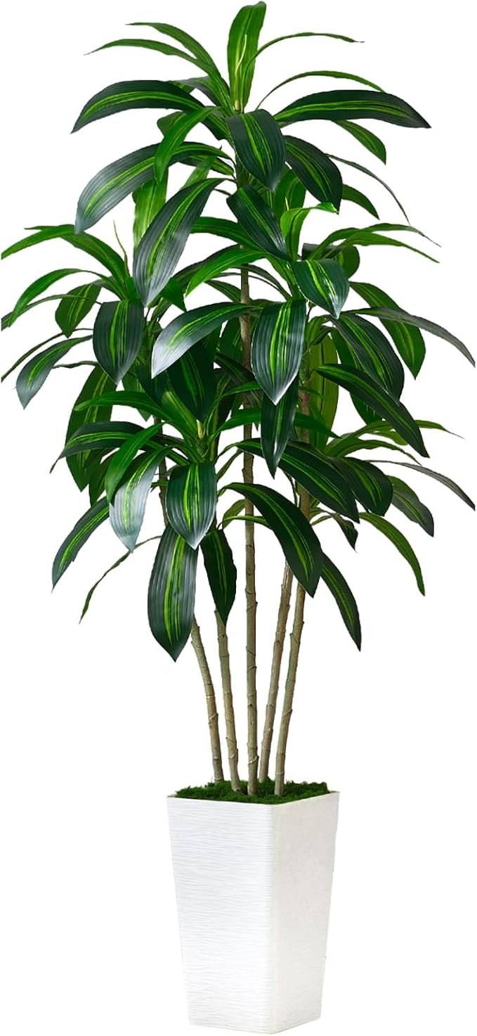 Artificial Dracaena Tree-5FT Tall Fake Plants with White Tall Planter-Artificial Plants Indoor Floor Plant in Pot-Large Tropical Fake Yucca Potted Tree for Home Office Living Room Decor