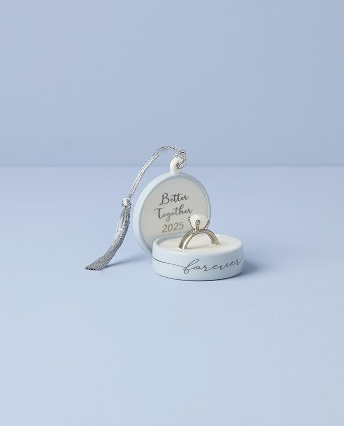 Lenox Ornament, 2025 Together Forever Porcelain Ring Box Ornament, Ring Box Design Christmas Tree Decoration with Silver Accents, Christmas Decor, Holiday Decor, Winter Decorations (Blue, 1 Piece)