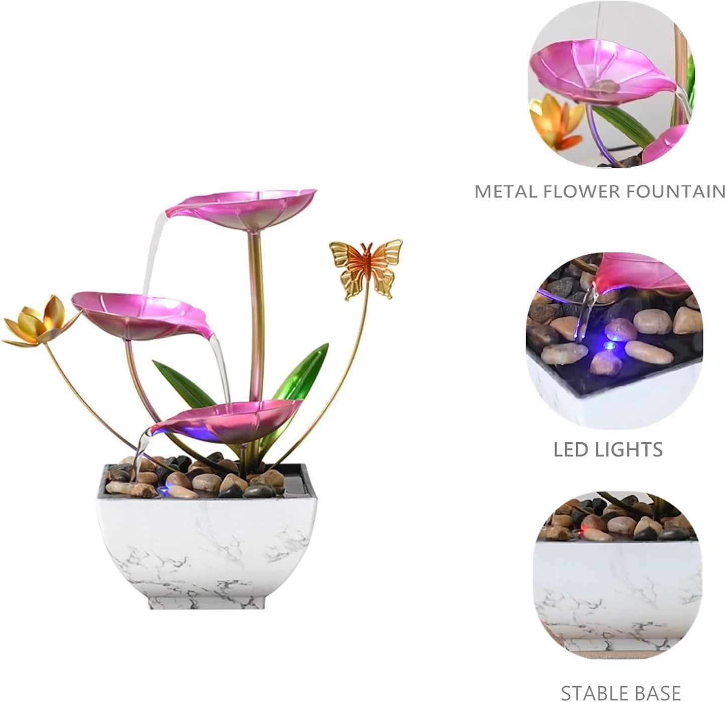 Pink Tabletop Water Fountain, USB Desktop Sleep Waterfall, Women Office Decor, Zen Garden for Desk