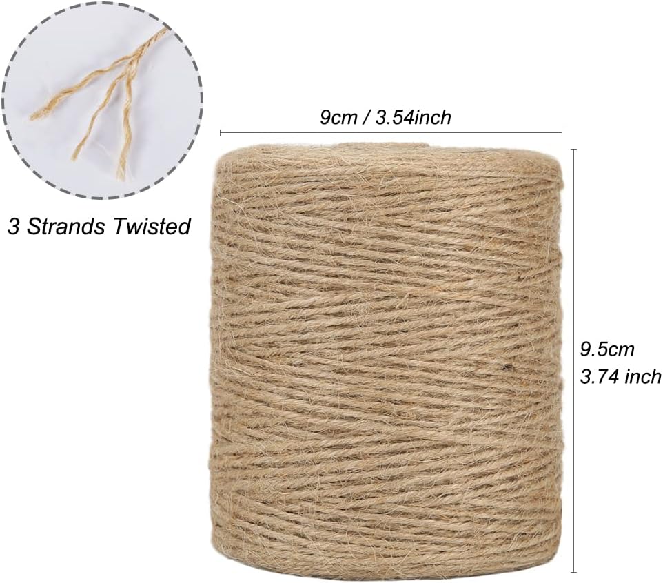 Tenn Well Natural Jute Twine, 984 Feet 2mm Garden Twine, Brown Jute String for Arts and Crafts, Gardening, Gift Wrapping, Bundling, Recycling