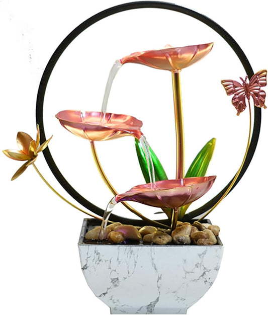 Pink Indoor Table Top Indoor Relaxation Water Fountain, Waterfall, Small Fountains with LED Lights Zen Meditation Fountains.