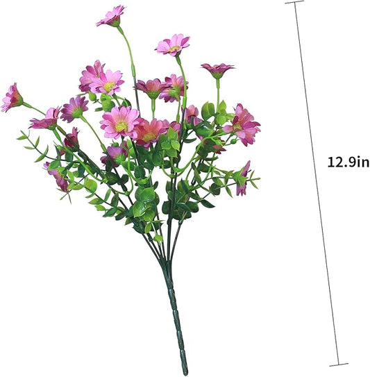 Artificial Flowers Outdoor 8 Bundles Red Fake Flowers Flores Artificiales Silk Daisies Eucalyptus Plants Fade Resistant Faux Wild Flower for Porch Patio Home Garden Pot (8 Bundles Red)