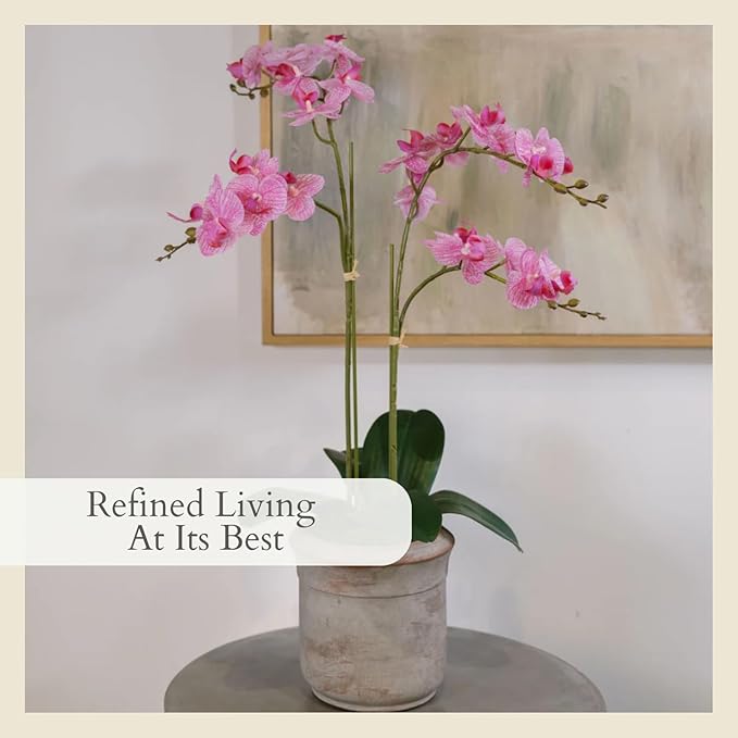 CG Hunter Faux Pink Orchid Plant, Premium Artificial Indoor Flower Display Stands 24”, Beautiful Sculptural Blooms That Lasts Forever, Grey Planter Pot Included