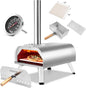 Pizza Oven 13 Inch Outdoor Wood Fired Portable Stainless Steel Pizza Oven with Pizza Stone for Family Outside Cooking Camping Backyard BBQ Pizza Maker Garden Kitchen(Silver 13IN)