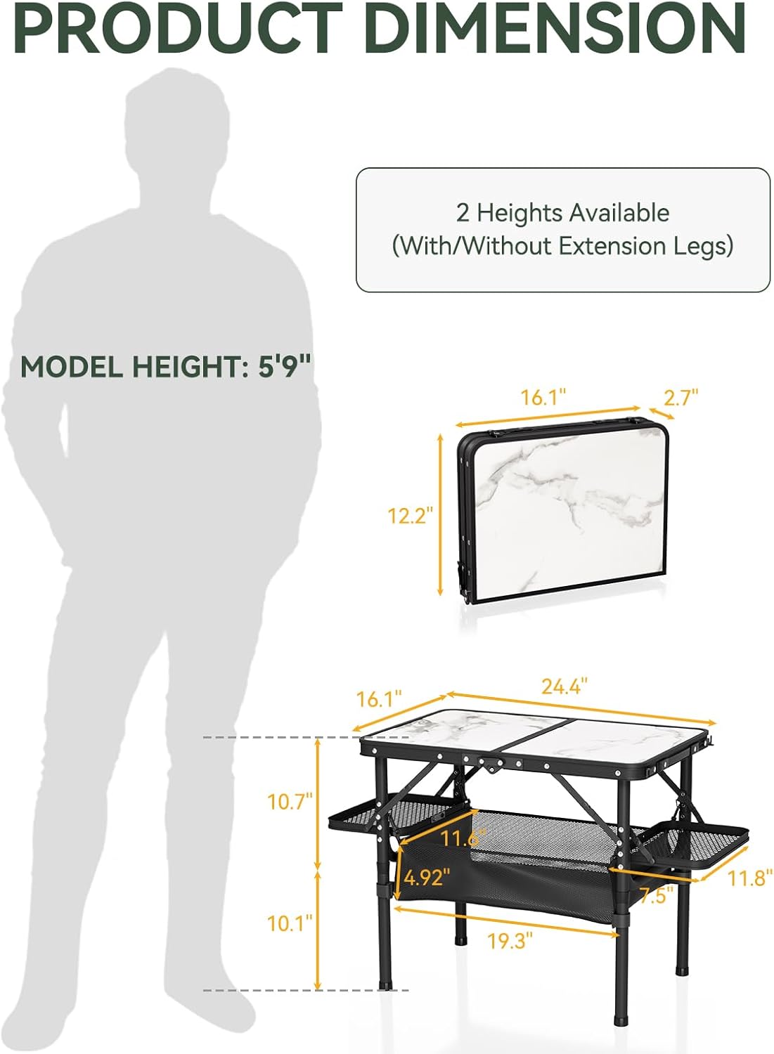 Titanker Small Camp Table 2ft, Folding Camping Table Portable with Storage Bag & Side Racks, Picnic & Beach Table, Car Camping Essentials, Aluminum Light & Solid