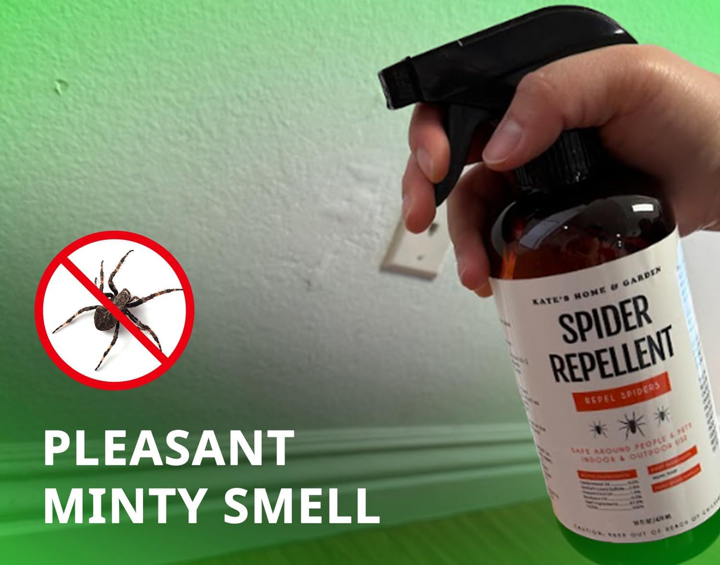 Kate's Home & Garden Spider Repellent Indoor. All Natural Peppermint Oil Spray for Spiders & Outdoor (16oz, Non Toxic Pesticide & Insecticide, Pet Safe)