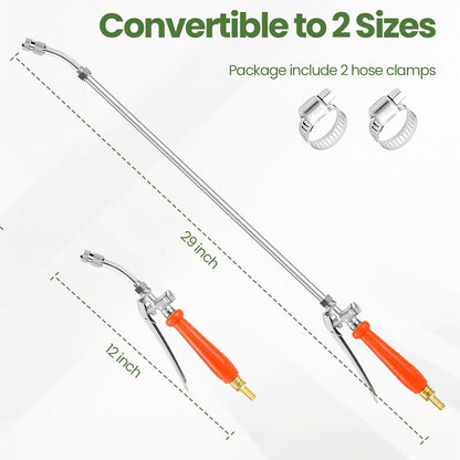 29" All Metal Replacement Sprayer Wand, Suitable for 1/2" Hose Quick Connector, 1/4" & 3/8" & 1/2" Brass Barb Spray Wand, Built-in Shut Valve Stainless Steel Spray Wand