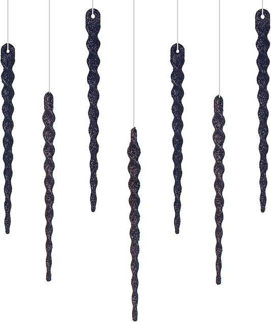 AMS Sparkling Glitter Plastic Icicle Ornaments 30 PCS Twisted Icicles Decoration Christmas Tree and Holiday Xmas Party Hanging (5.1'', Black)