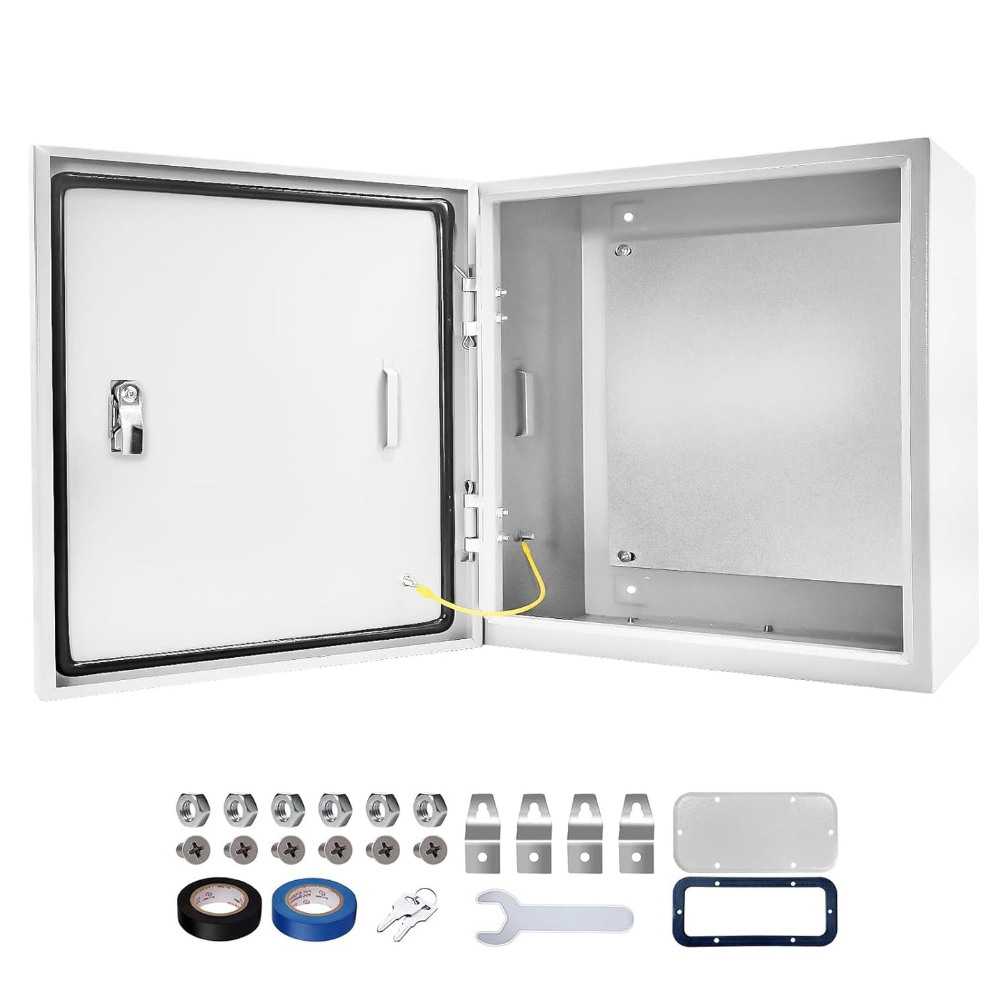 Outdoor Electrical Box 16 x 16 x 6''D NEMA 4X Enclosure Steel Box, Waterproof & Dustproof Outdoor/Indoor Lockable Electrical Junction Box, with Mounting Plate