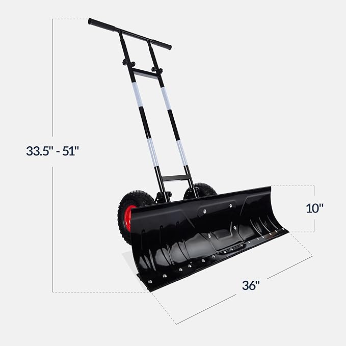 Best Choice Products 36in Galvanized Blade Heavy-Duty 2-Wheel Snow Pusher Hand Plow for Snow Removal w/Wheels, Adjustable Handle, Blade Angle - Black