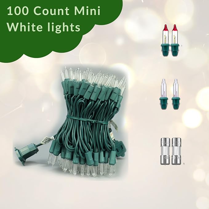 Clear Mini Green Wire Christmas Lights - 100 Count 26.5 ft UL Listed Connectable String Lights for Indoor and Outdoor Use for Xmas Trees Wreath Holiday Garden Decorations (1, Clear)