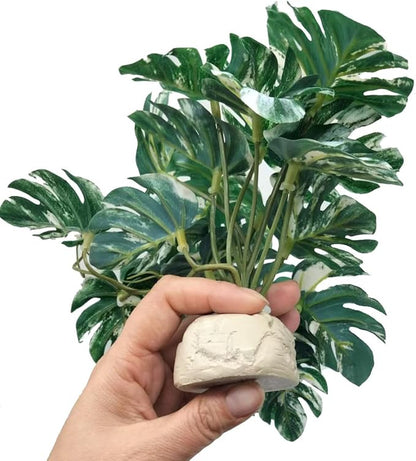 Reptile Fake Plants for Terrarium Artificial Tank Decor Accessories Suitable for Bearded Dragon Ball Python Crested Leopard Gecko Lizard Chameleon Snake-Monstera